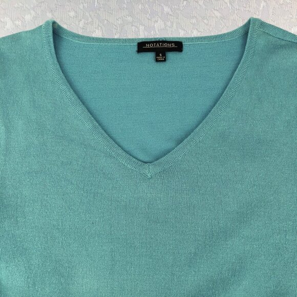 Notations Woman’s Turquoise V-Neck Sweater 3/4 Sleeve Rayon Blend Size S - Picture 3 of 14